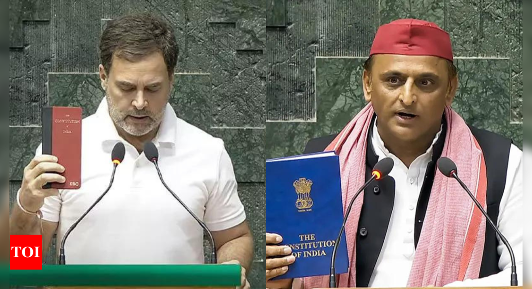 Constitution in hand, Rahul, Akhilesh and others make a point | India News – Times of India