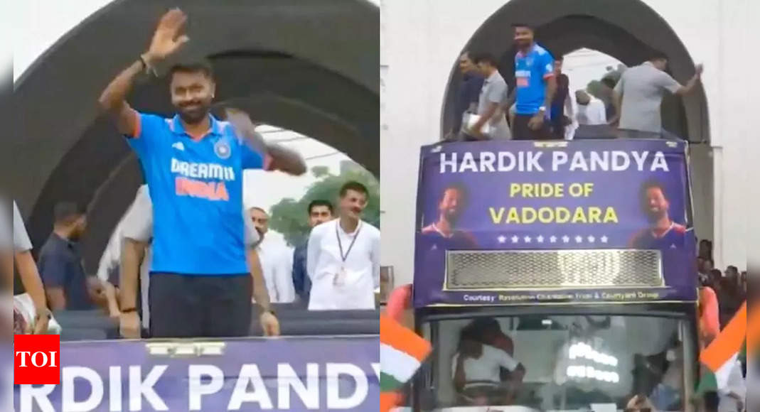 Hardik Pandya receives warm welcome in Vadodara, holds roadshow to celebrate Team India’s T20 World Cup triumph | Cricket News – Times of India