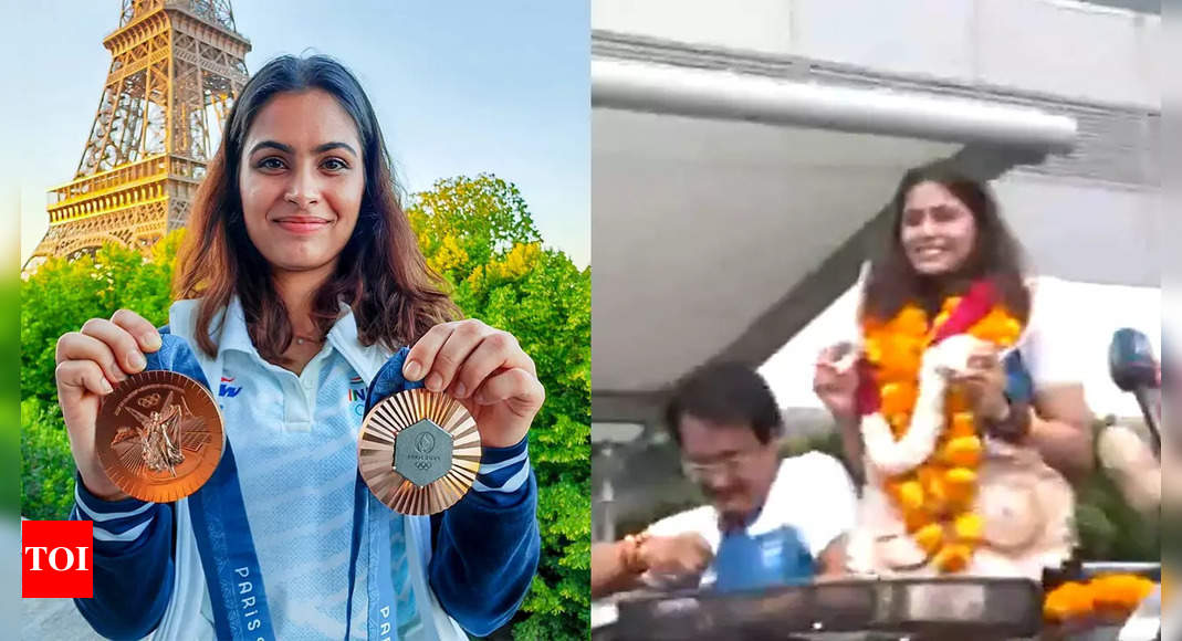 Manu Bhaker arrives home to heroic welcome after historic feat at Paris Olympics – Watch | Paris Olympics 2024 News – Times of India